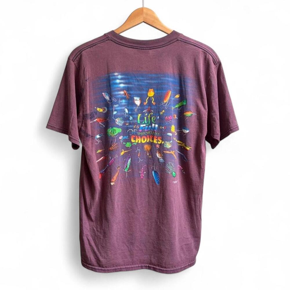 Vintage 90s Retro Fishing Bait Colorful Mens L Outdoor Nature Funny Tee